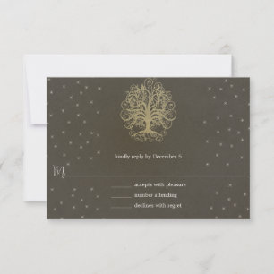 Gold Swirl Tree on Grey Wedding  Response Card #4