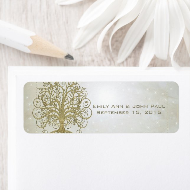 Gold Swirl Tree on Stone with Stars Save the Date (Insitu)