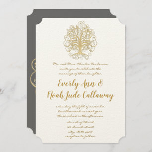 Gold Swirl Tree Roots of Love Wedding Invitation