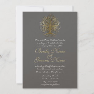 Gold Swirl Tree Roots of Love Wedding Invitation 2