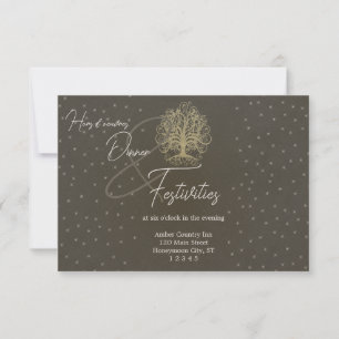 Gold Swirl Tree Stars Wedding Reception Card
