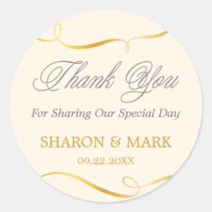 Gold Swirl Wedding Favour Sticker  Editable Colour