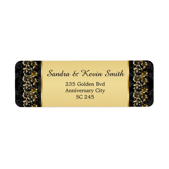 Gold swirls 50th Wedding Anniversary Address label (Front)