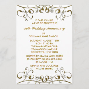 Gold Swirls 50th Wedding Anniversary Invitations
