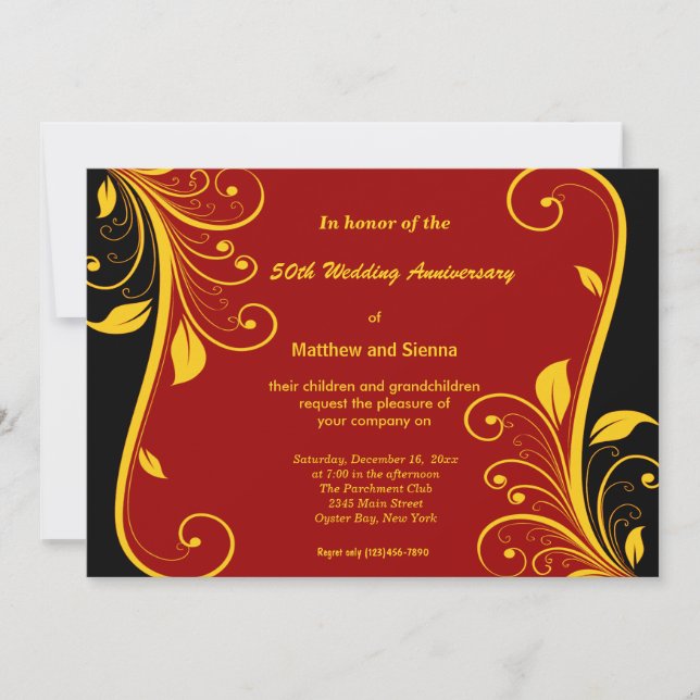 Gold Swirls Anniversary Invitation (Front)