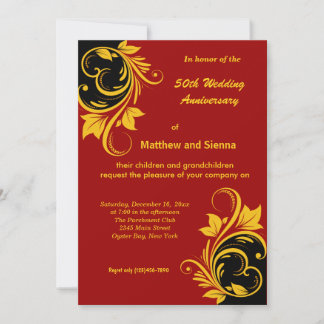 Gold Swirls Anniversary Invitation