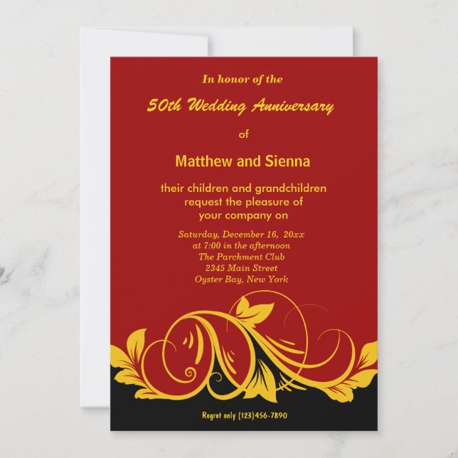 Gold Swirls Anniversary Invitation (Front)