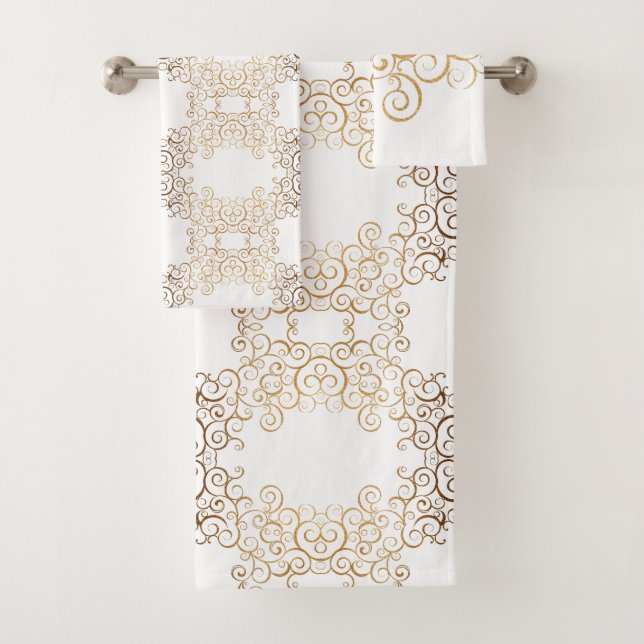Gold Swirls Arabesque Bath Towel Set (Insitu)