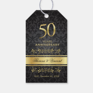 Gold Swirls Black Damask 50 Wedding Anniversary Gift Tags