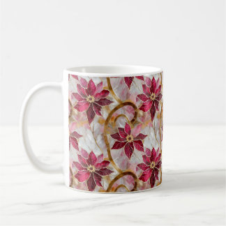 Gold Swirls Burgundy Pink Christmas Poinsettias Coffee Mug