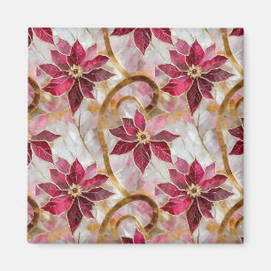 Gold Swirls Burgundy Pink Christmas Poinsettias Magnet