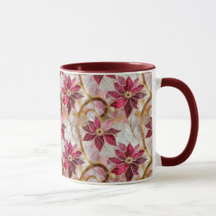 Gold Swirls Burgundy Pink Christmas Poinsettias Mug