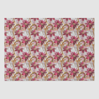 Gold Swirls Burgundy Pink Christmas Poinsettias Tissue Paper