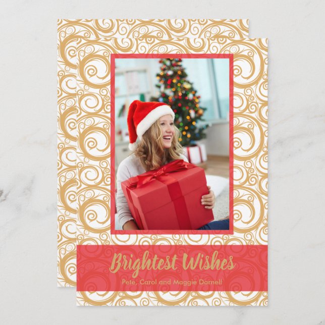 Gold Swirls Christmas Photo Card (Front/Back)