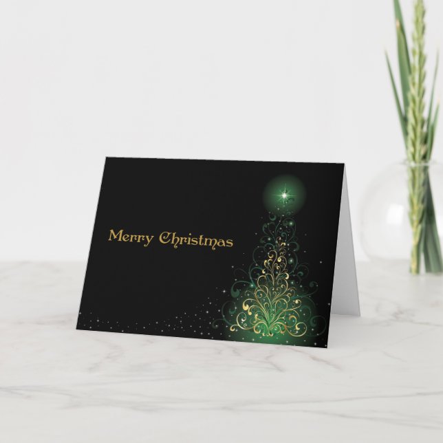 Gold Swirls Christmas Tree Christmas Card (Front)
