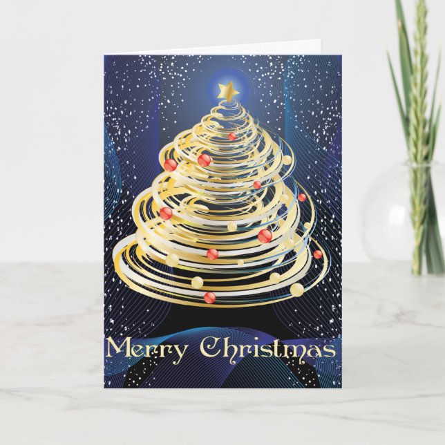 Gold Swirls Christmas Tree Christmas Card (Front)