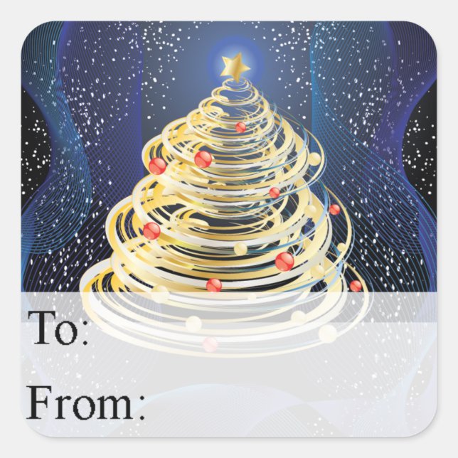 Gold Swirls Christmas Tree Gift Tag (Front)