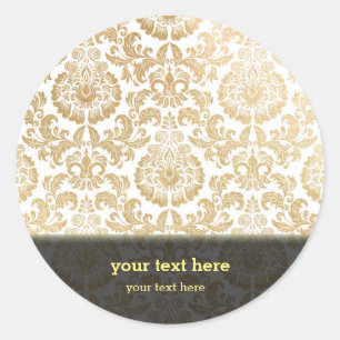 Gold swirls damask classic round sticker
