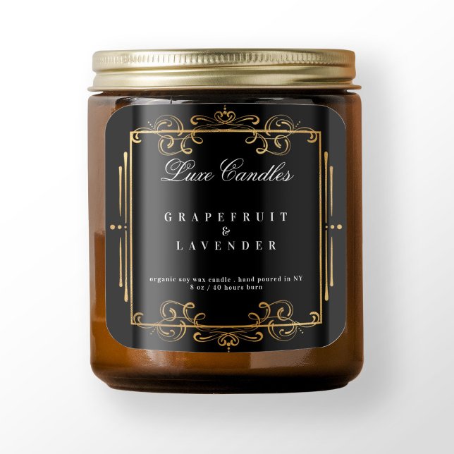 Gold Swirls Elegant Black Candle Cosmetics Product Square Sticker (Creator Uploaded)