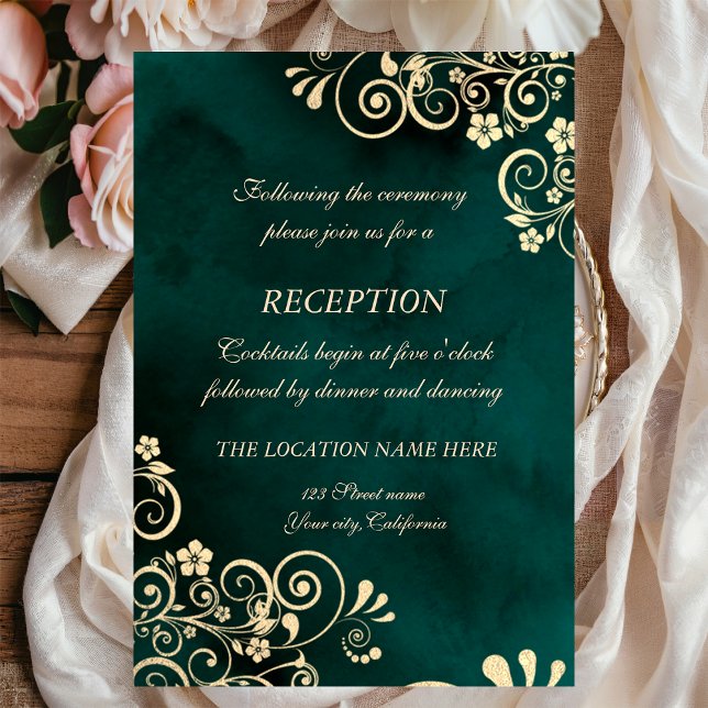 Gold Swirls Emerald Green Wedding  Invitation (Creator Uploaded)