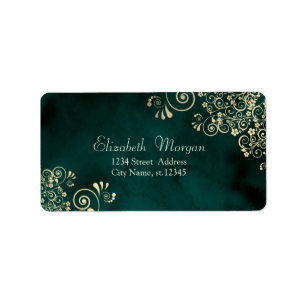 Gold Swirls Emerald Green Wedding Label