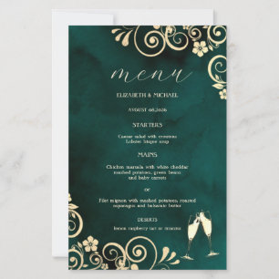 Gold Swirls Emerald Green Wine Glass Wedding 