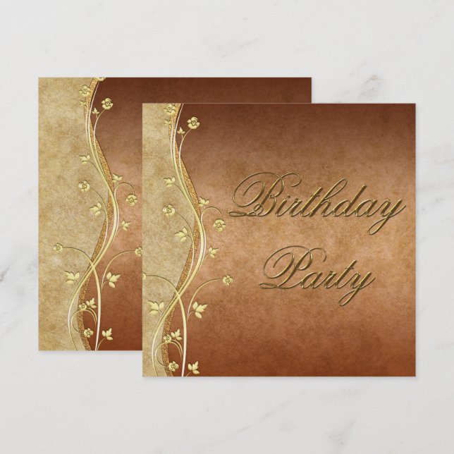 Gold Swirls & Floral Decorations Birthday Invitation (Front/Back)