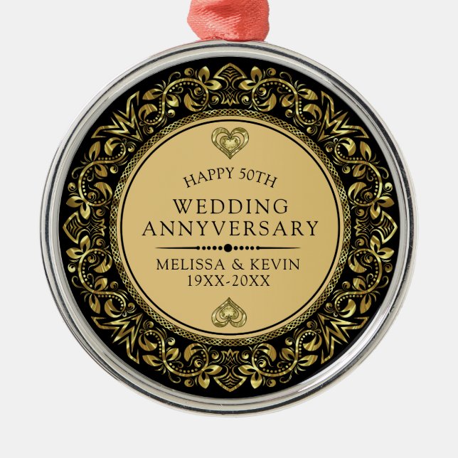 Gold Swirls frame 50th wedding anniversary Metal Tree Decoration (Front)
