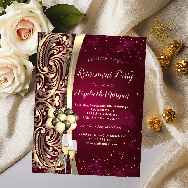 Gold Swirls Glas,High Heels Retirement Invitation (Creator Uploaded)