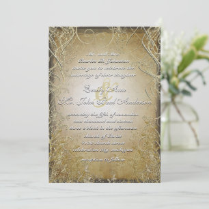 Gold Swirls & Leaves on Burnt Gold Metallic Paper Invitation
