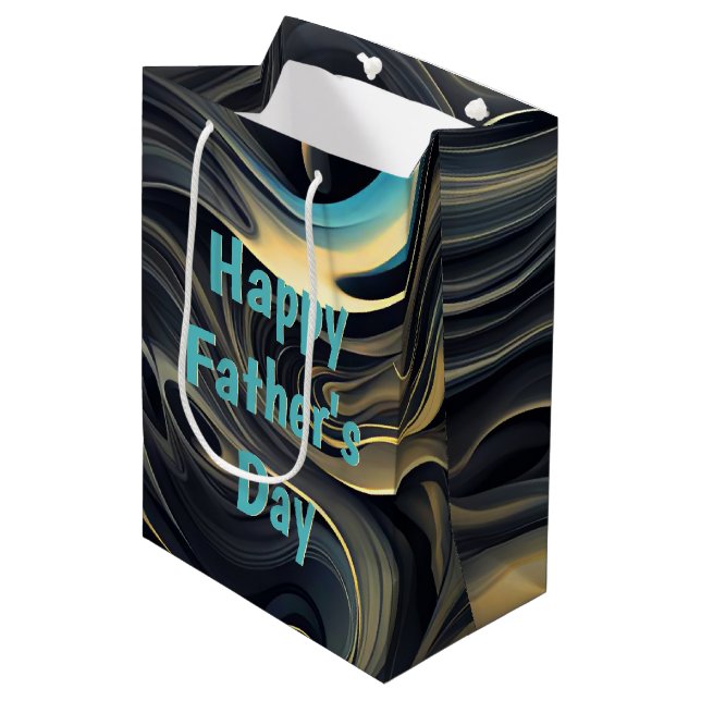Gold Swirls On Black for Father's Day Medium Gift Bag (Front Angled)