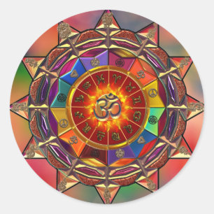 Gold Symbolic Sun Mandala Classic Round Sticker
