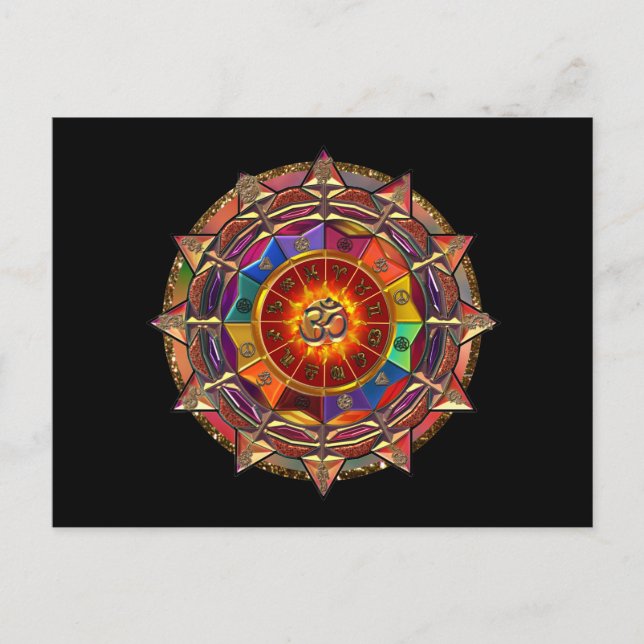 Gold Symbolic Sun Mandala Postcard (Front)
