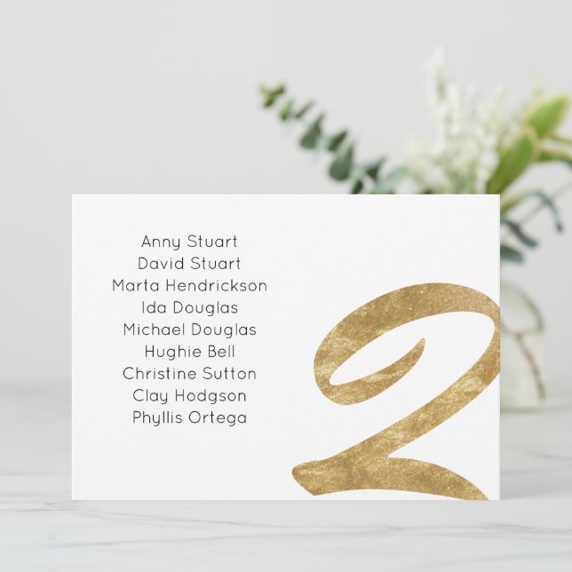 Gold table 2 table number Wedding seating Card (Standing Front)