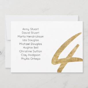 Gold table 4 table number Wedding seating Card