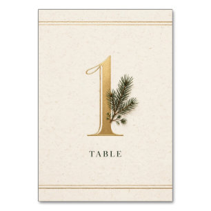 Gold Table Number 1 Wedding Card - Pine Christmas