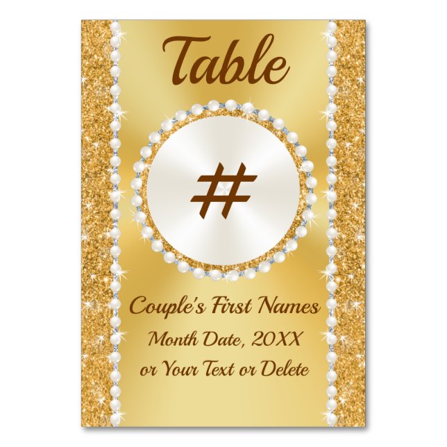 Gold Table NUMBER Cards, 50th Anniversary Birthday (Front)