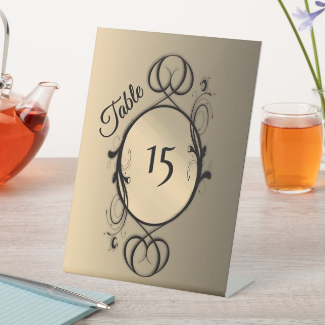 Gold Table Numbers Pedestal Sign (In SItu)