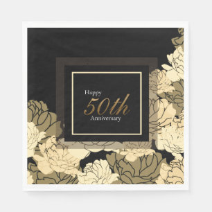 Gold, tan, and yellow 50th anniversary rose print napkin