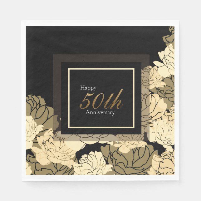 Gold, tan, and yellow 50th anniversary rose print napkin (Front)