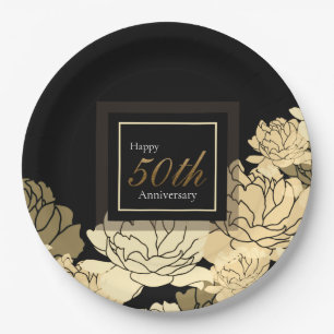 Gold, tan and yellow 50th anniversary rose print paper plate