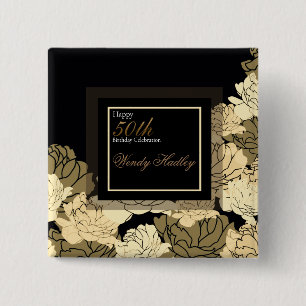 Gold, tan, and yellow 50th birthday rose button
