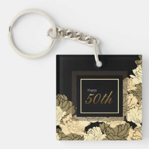 Gold, tan, and yellow 50th birthday rose key ring