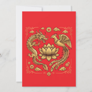 Gold Taoism Temple Dragon Phoenix Invitation