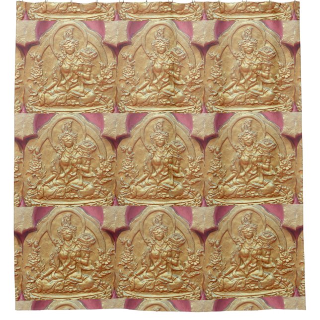 gold tara buddha  pattern shower curtain (Front)