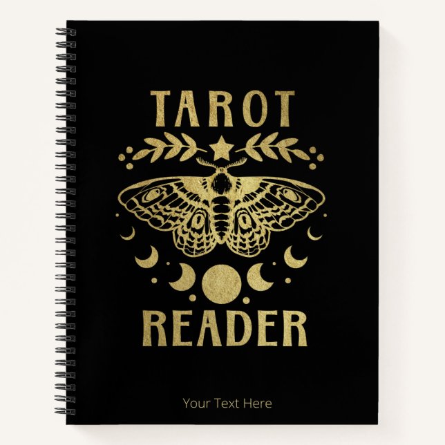 Gold Tarot Reader Moon Phase Moth Stars Notebook (Front)