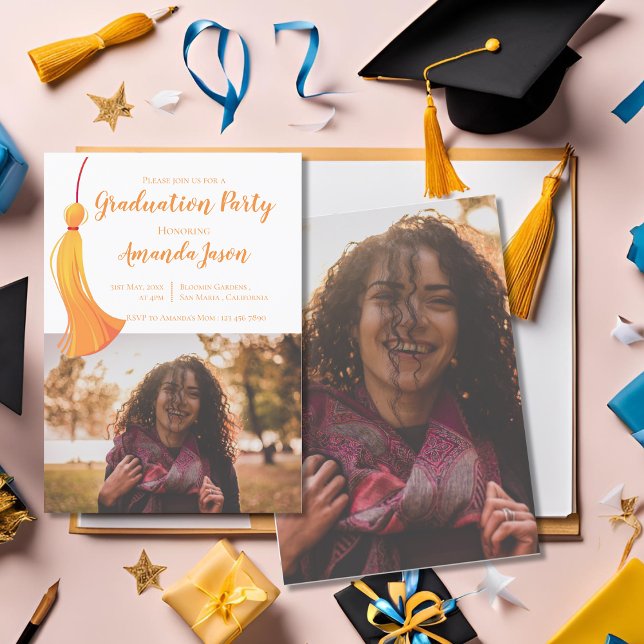 Gold Tassel 2025 Grad Two Photo Graduation Party Invitation (Gold Tassel 2025 Grad Two Photo Graduation Party Invitation)