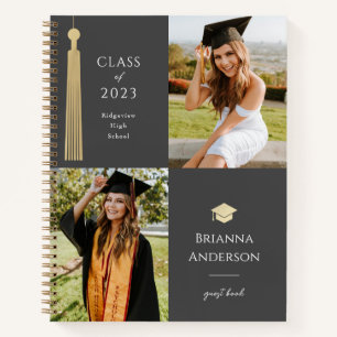 Gold Tassel & Cap Dark Grey 2 Photo Graduation Notebook