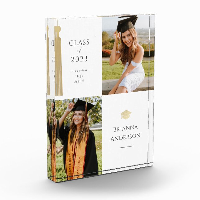 Gold Tassel & Cap White Graduation Photo Block (Left)