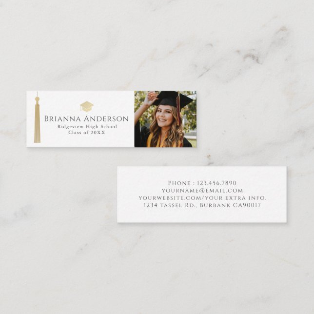 Gold Tassel & Cap Wht Graduation Insert Name Card (Front/Back)